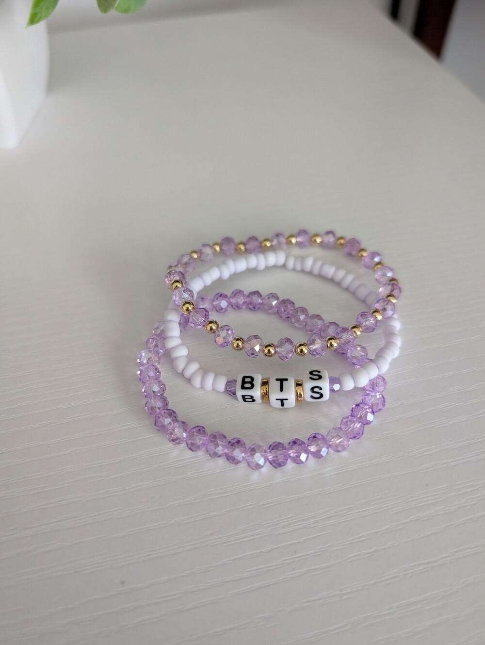 Lilac BTS Fan Bracelet Stack - Handmade Set Of 3